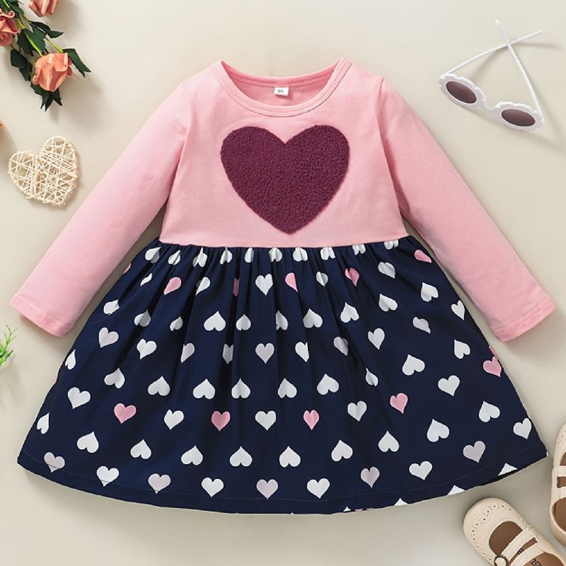 Piger Sød Elegant Hjerte Print Prinsesse Kjole Langærmet Color Block Til Vinter