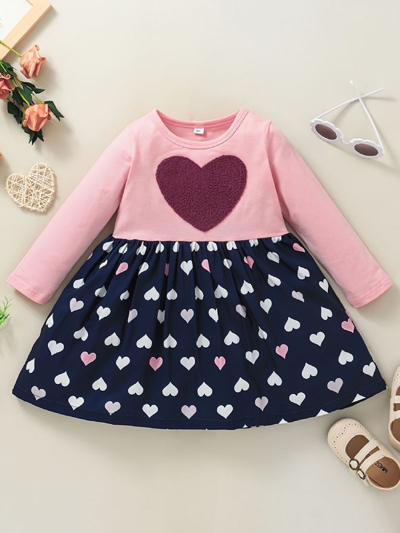 Piger Sød Elegant Hjerte Print Prinsesse Kjole Langærmet Color Block Til Vinter