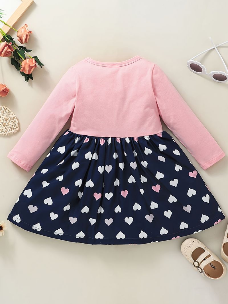 Piger Sød Elegant Hjerte Print Prinsesse Kjole Langærmet Color Block Til Vinter