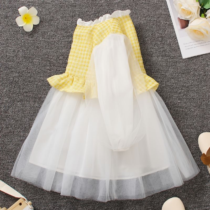 Piger Sød Elegant Plaid Mesh Prinsesse Kjole Til Fødselsdagsfest Gul & Lilla
