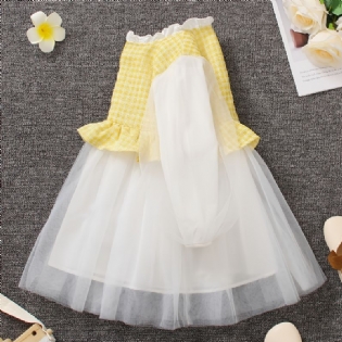 Piger Sød Elegant Plaid Mesh Prinsesse Kjole Til Fødselsdagsfest Gul & Lilla