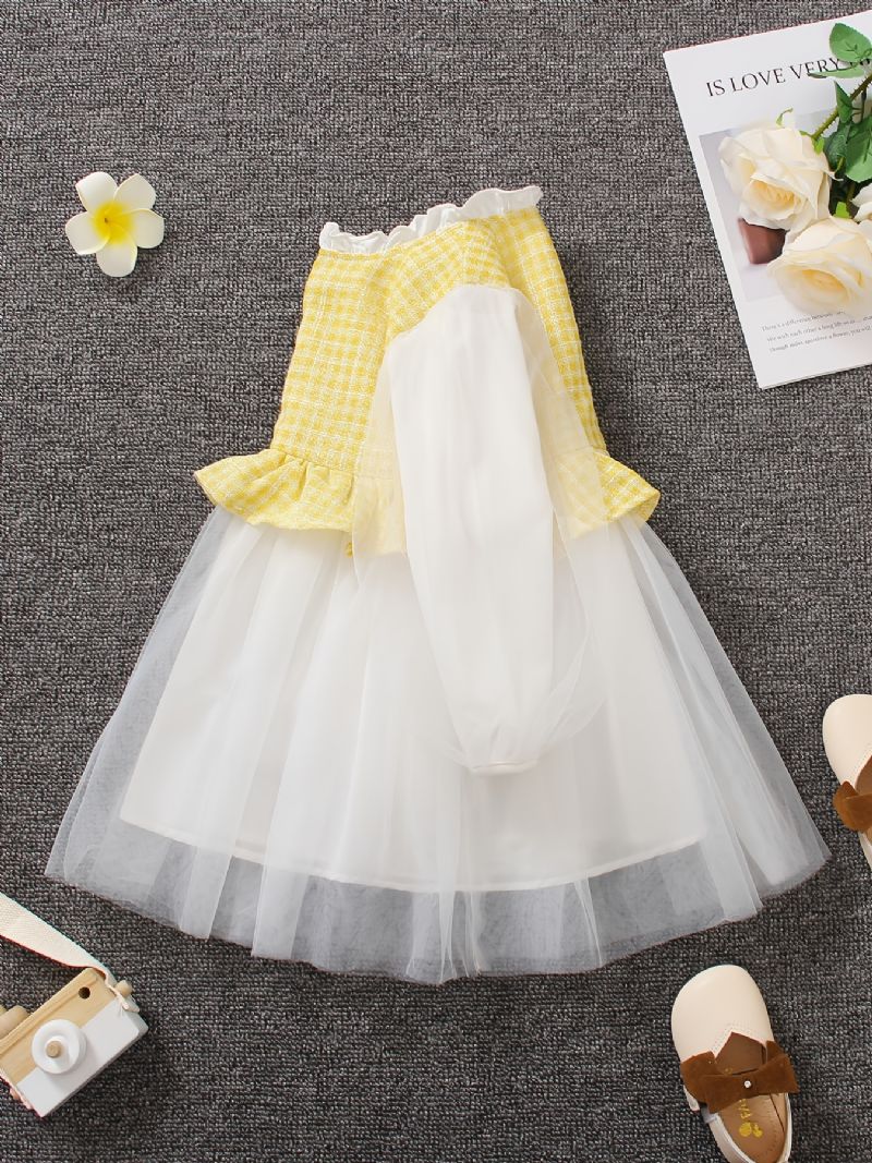 Piger Sød Elegant Plaid Mesh Prinsesse Kjole Til Fødselsdagsfest Gul & Lilla