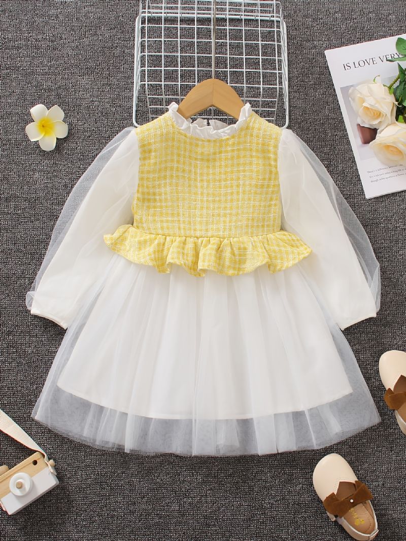 Piger Sød Elegant Plaid Mesh Prinsesse Kjole Til Fødselsdagsfest Gul & Lilla