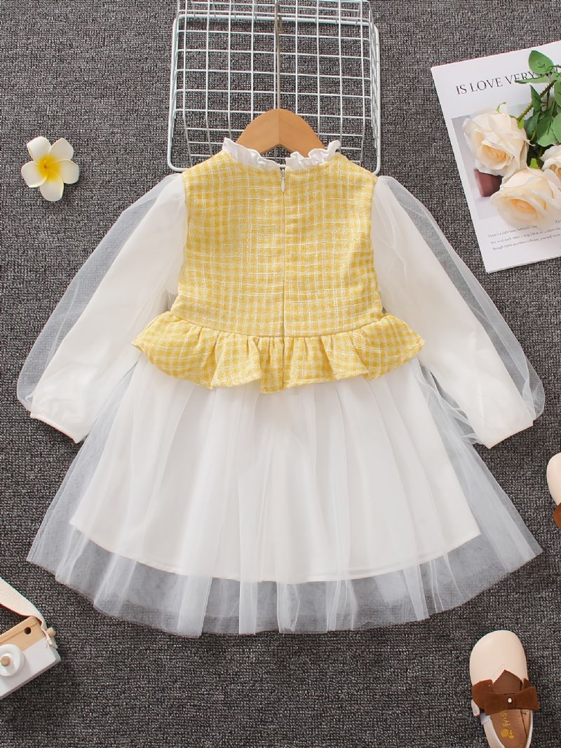 Piger Sød Elegant Plaid Mesh Prinsesse Kjole Til Fødselsdagsfest Gul & Lilla