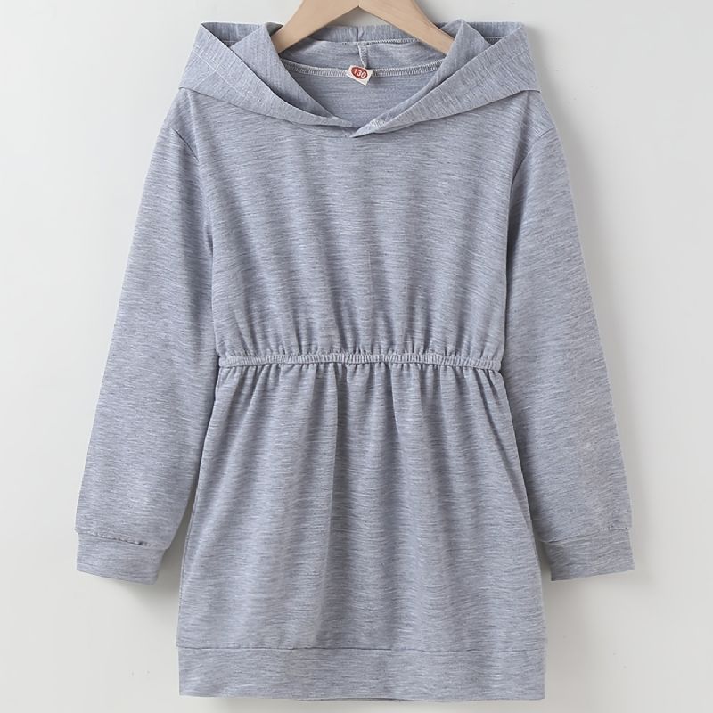 Piger Solid Langærmet Hætte Casual Dress Børnetøj