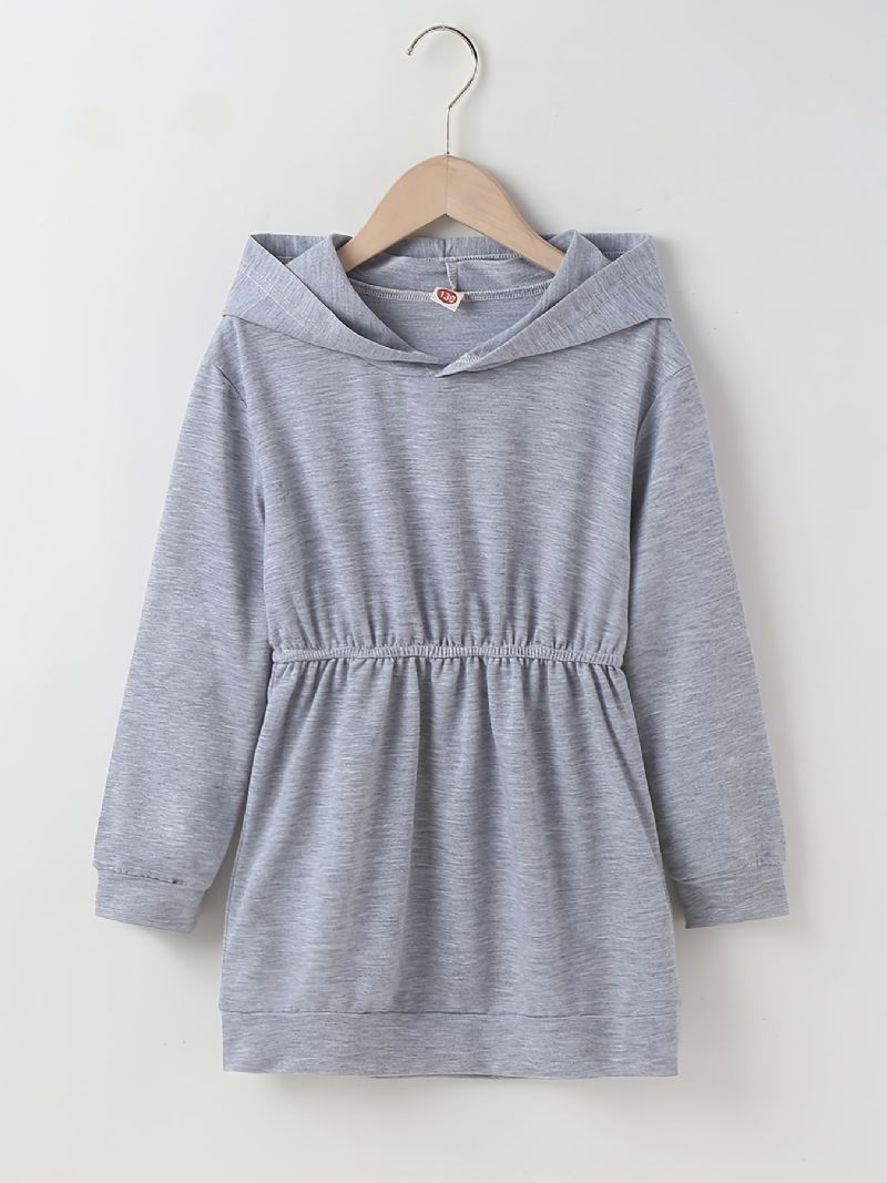 Piger Solid Langærmet Hætte Casual Dress Børnetøj