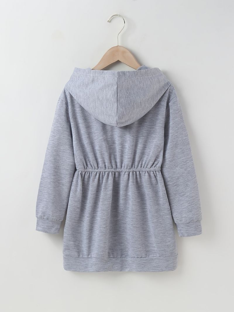 Piger Solid Langærmet Hætte Casual Dress Børnetøj