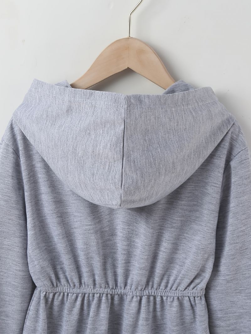 Piger Solid Langærmet Hætte Casual Dress Børnetøj