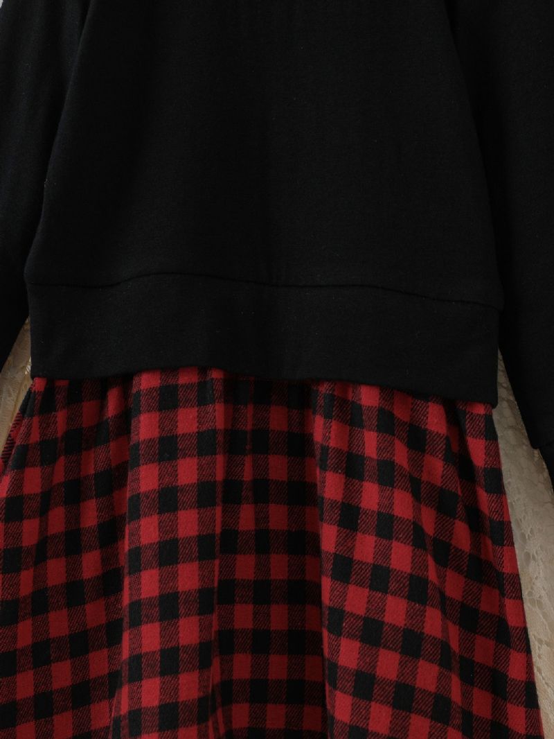 Piger Sort Langærmet Plaid Print Kjole