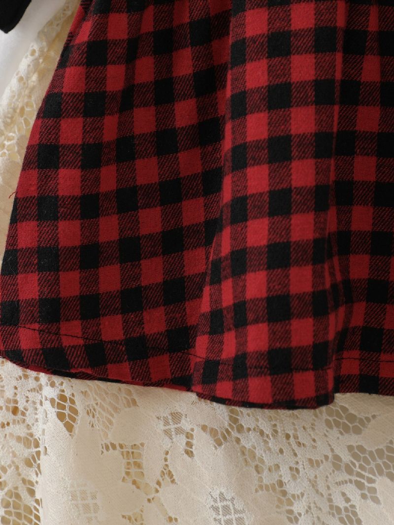 Piger Sort Langærmet Plaid Print Kjole