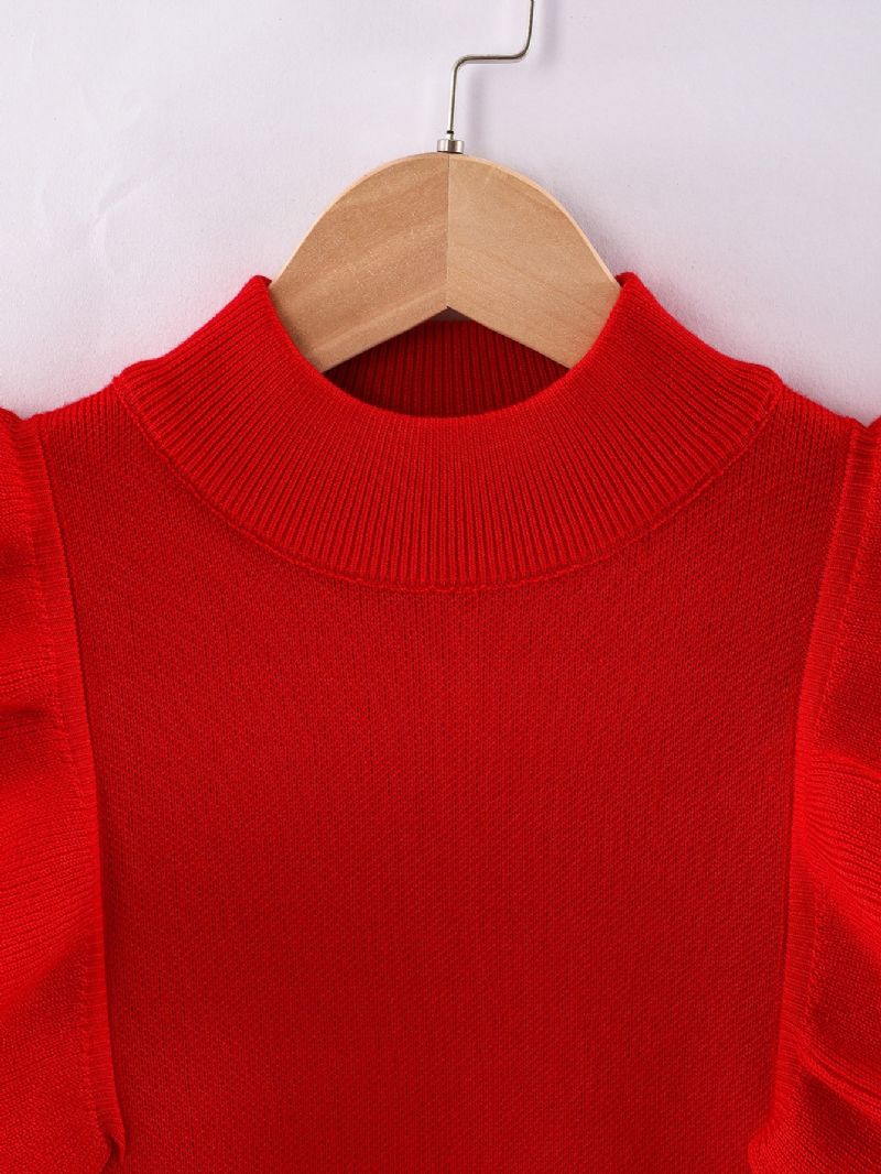 Piger Uld Strik Crew Neck Flæse Langærmet Kjole