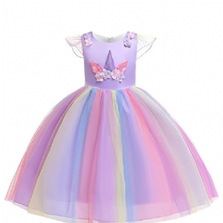 Piger Unicorn Mesh Princess Dress Festkjole Julekjole