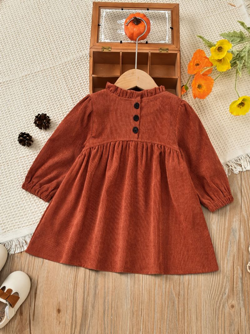 Piger Vintage Blomster Broderet Corduroy Kjole Langærmet Flæsehals Prinsesse Til Efterår Vinter