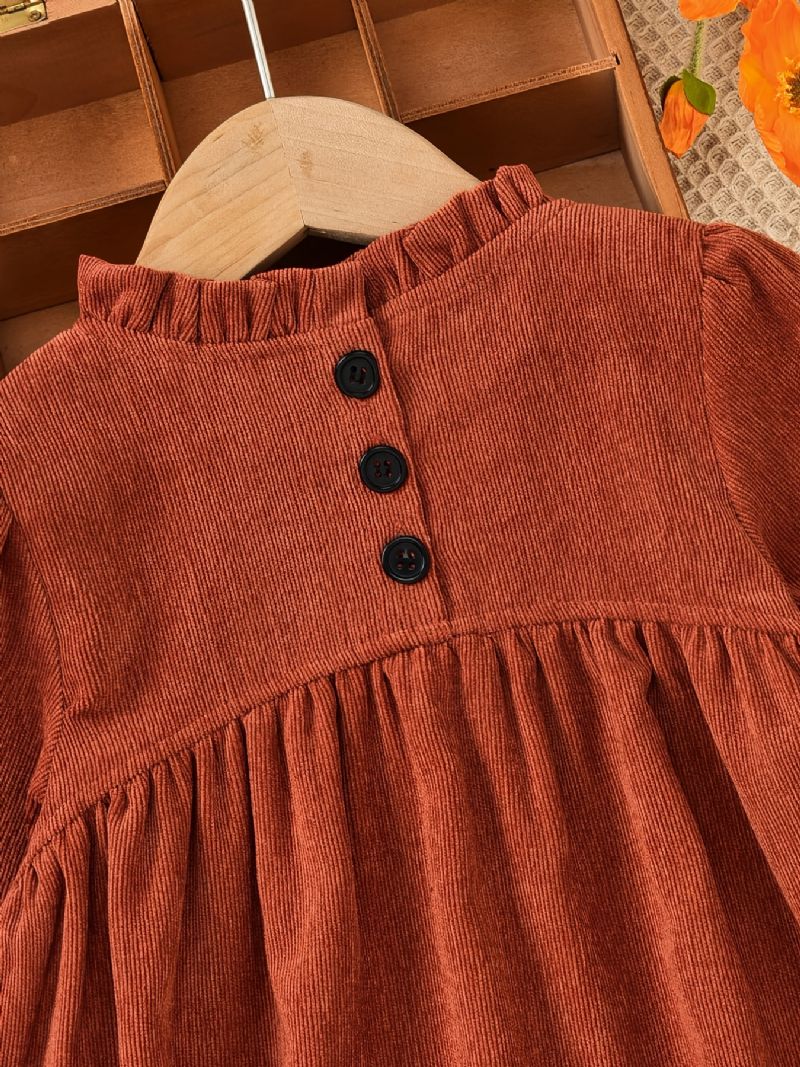 Piger Vintage Blomster Broderet Corduroy Kjole Langærmet Flæsehals Prinsesse Til Efterår Vinter