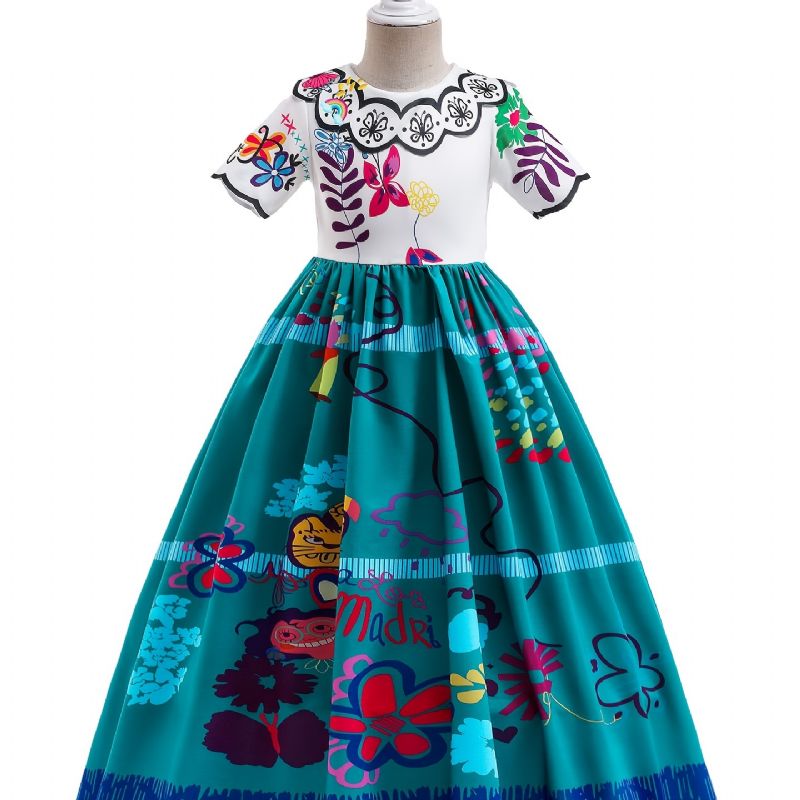 Piger Vintage Creative Cartoon Print Prinsesse Kjole Kostume Til Præstationsfest