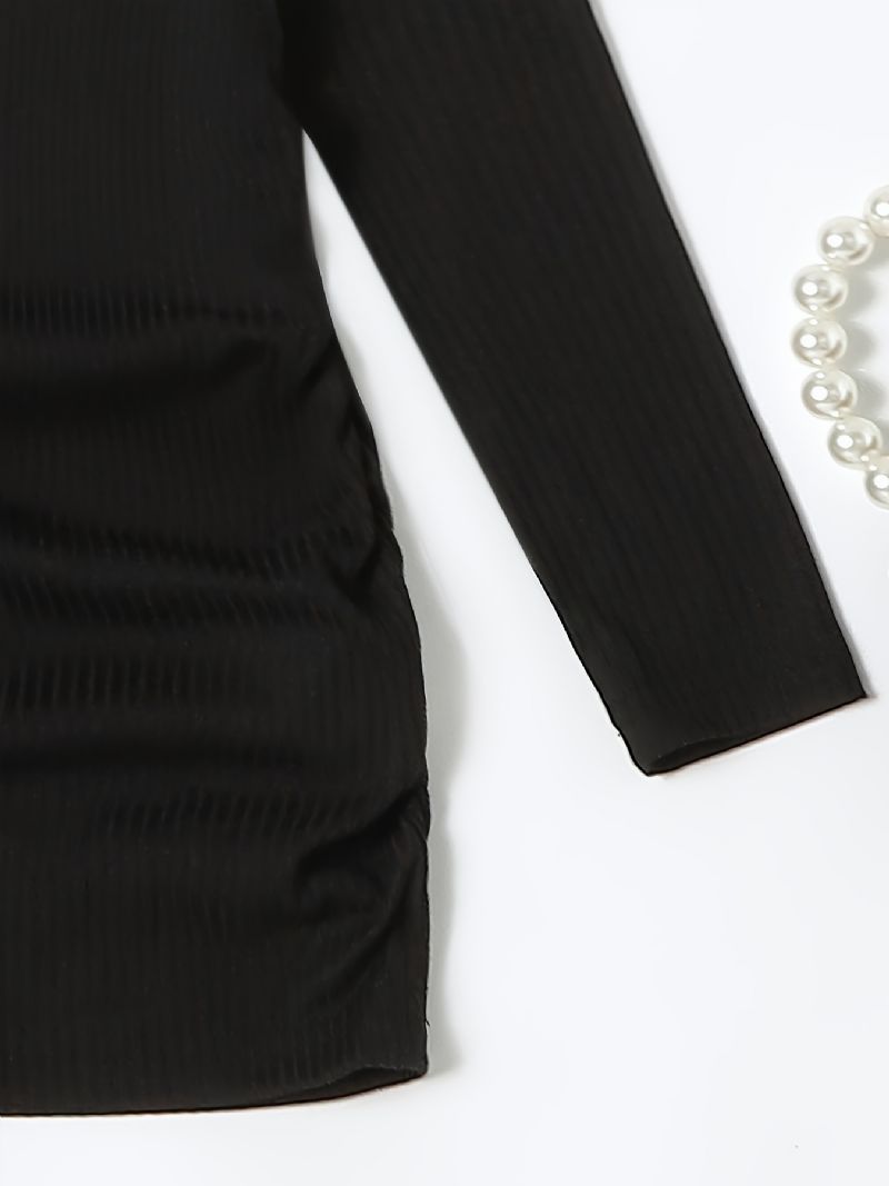 Piges Ensfarvede Elegante Mode Slim Fit Pit Strip Langærmet Kjole Til Efterår Og Vinter