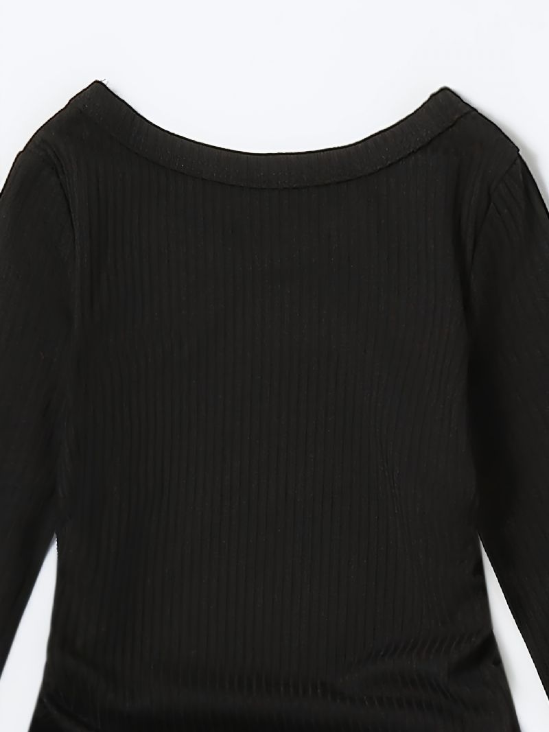 Piges Ensfarvede Elegante Mode Slim Fit Pit Strip Langærmet Kjole Til Efterår Og Vinter