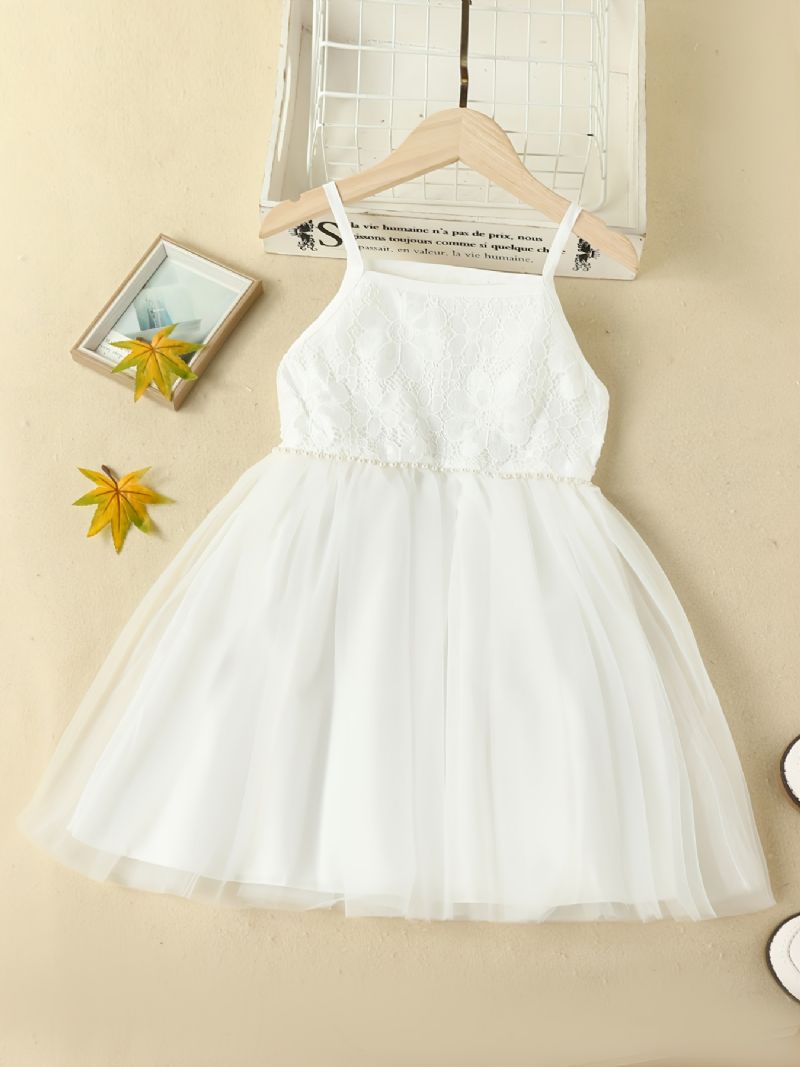 Pigeslynge Med Solid Blonde Patchwork Mesh-kjole