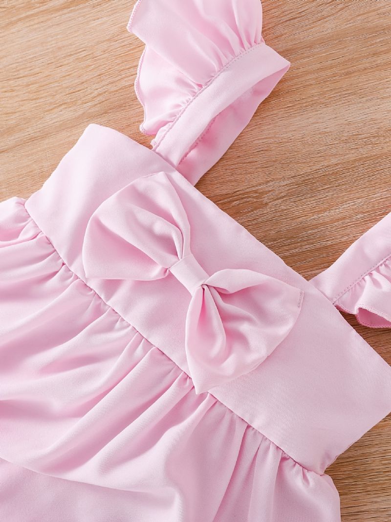 Småbørn Baby Piger Flæser Flying Sleeves Kjole Sløjfe Dekor Fødselsdagsfest Prinsesse