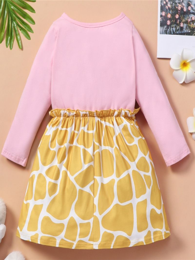 Sød Tegneserie Langærmet Giraf-kjole Med Rund Hals Pink Top Åndbar Behagelig Skjorte Nederdel Letvægts Pigekjole Blød Elegant Bluse