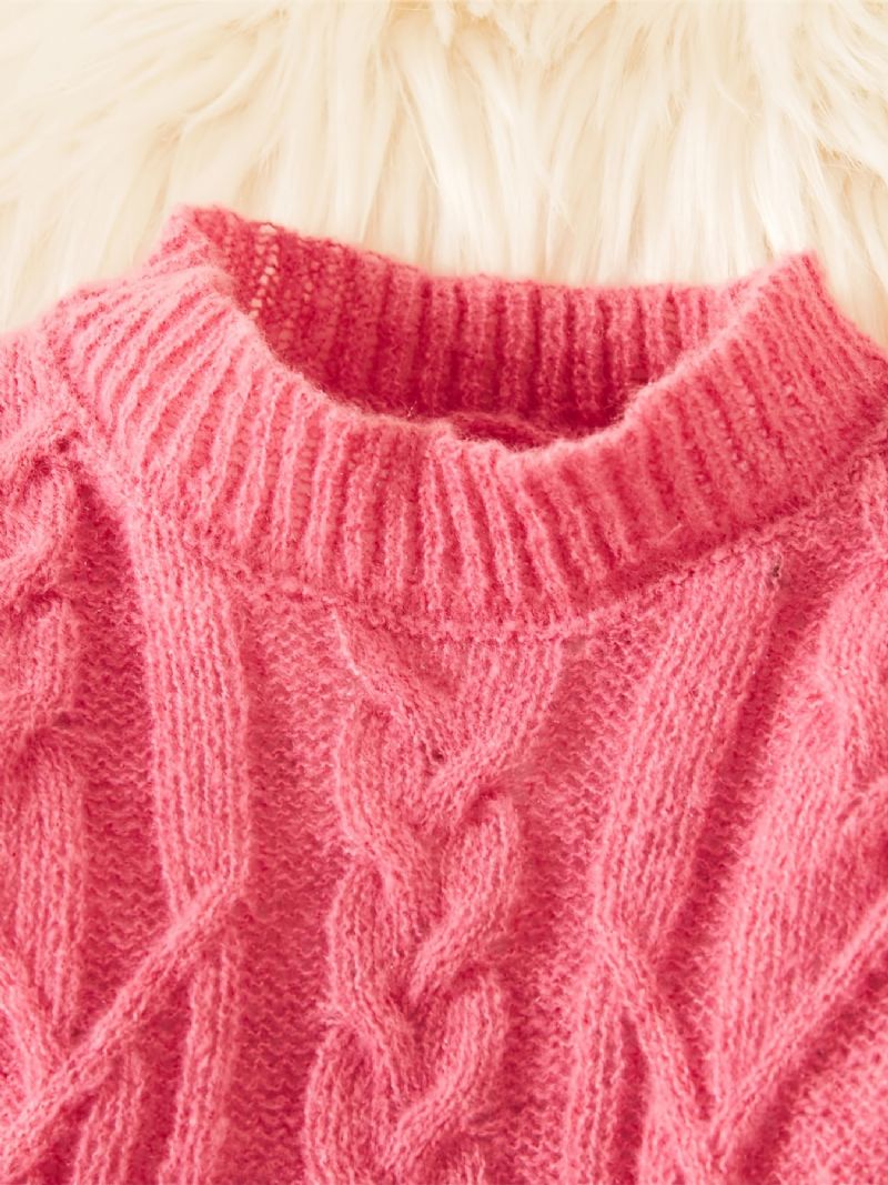 Spædbarn Baby Piger Sweater Strikket Kjole Flæse Hem Splejsning Tyl Vinter Børnetøj