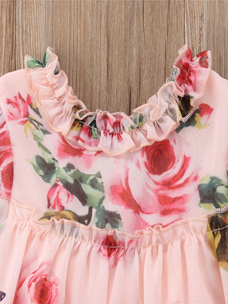 Toddler Baby Piger Flæser Kjole Pufærmer Blomster Print Prinsesse Børnetøj