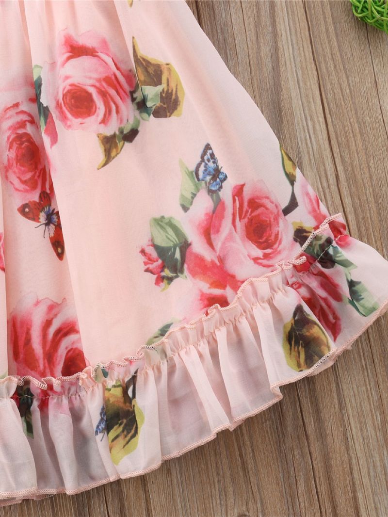 Toddler Baby Piger Flæser Kjole Pufærmer Blomster Print Prinsesse Børnetøj