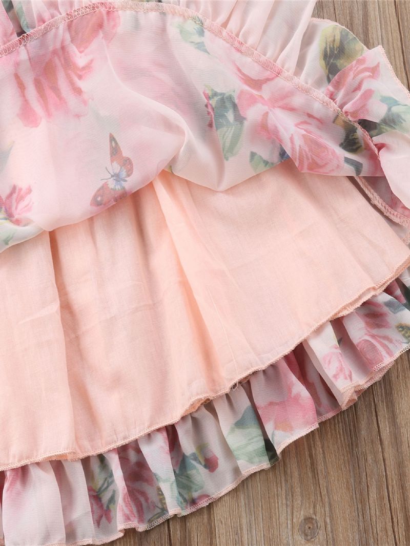 Toddler Baby Piger Flæser Kjole Pufærmer Blomster Print Prinsesse Børnetøj