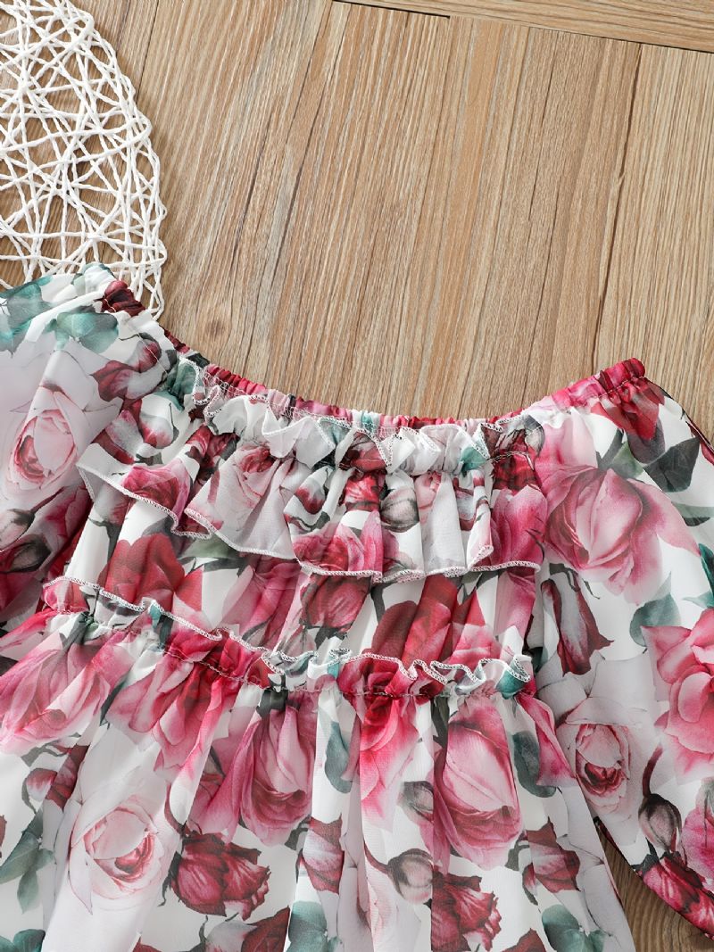Toddler Piger Flower Print Flæsehals Kjole