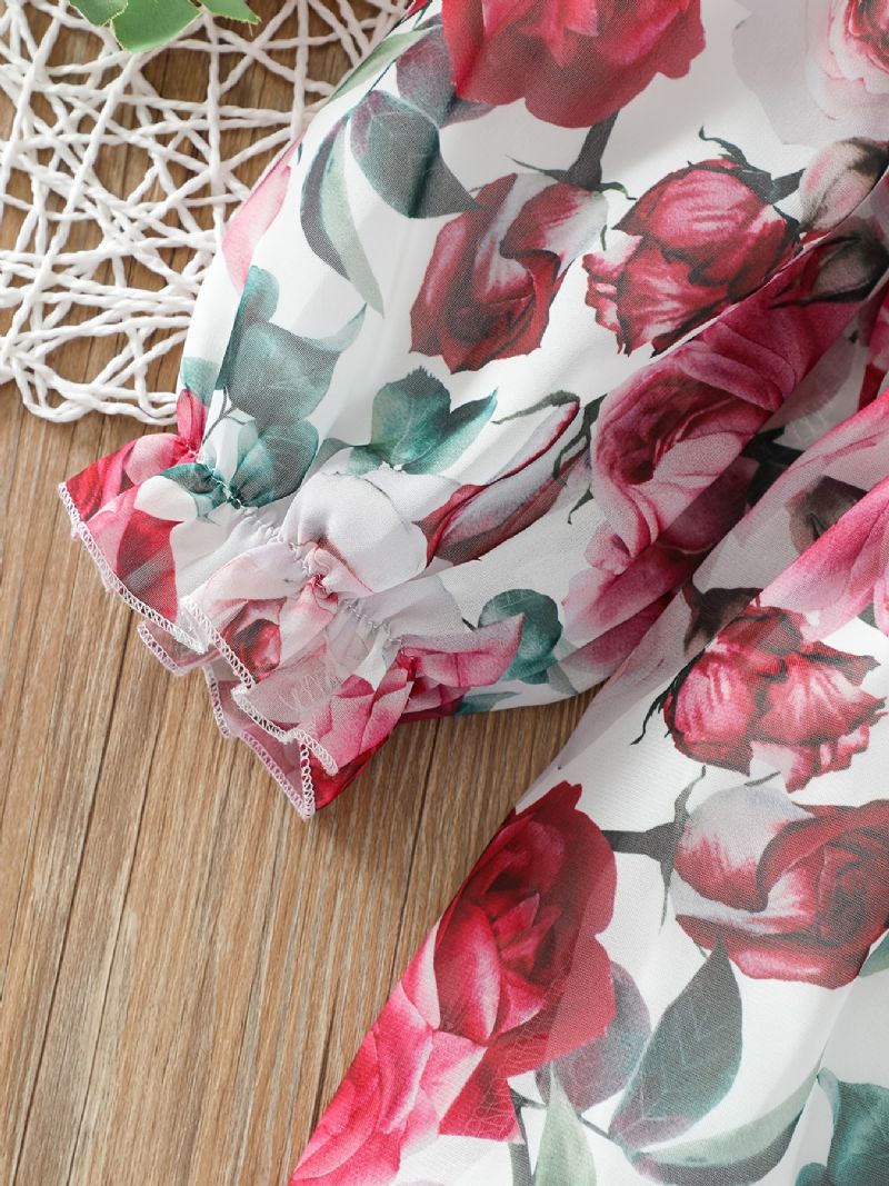 Toddler Piger Flower Print Flæsehals Kjole