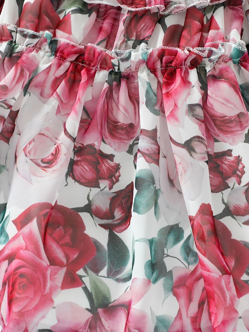 Toddler Piger Flower Print Flæsehals Kjole