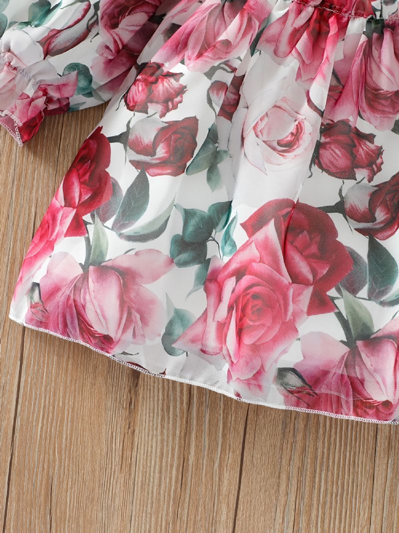Toddler Piger Flower Print Flæsehals Kjole