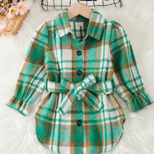 Toddler Piger Gingham Collared Pufærmet Bluse Kjole & Bælte