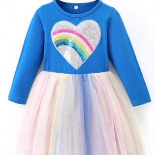 Toddler Piger Heart Print Glitter Langærmede Tutu Kjoler