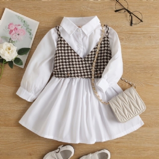 Toddler Piger Houndstooth Print Cami Top & Shirt Dress Set