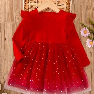 Toddler Piger Mesh Dress Langærmet Flying Sleeve Tutu