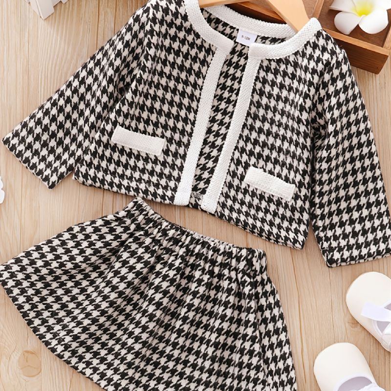 3 Stk Baby Cardigan Houndstooth Langærmet Kjole