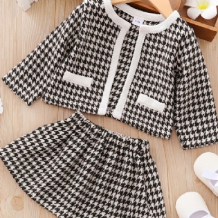 3 Stk Baby Cardigan Houndstooth Langærmet Kjole