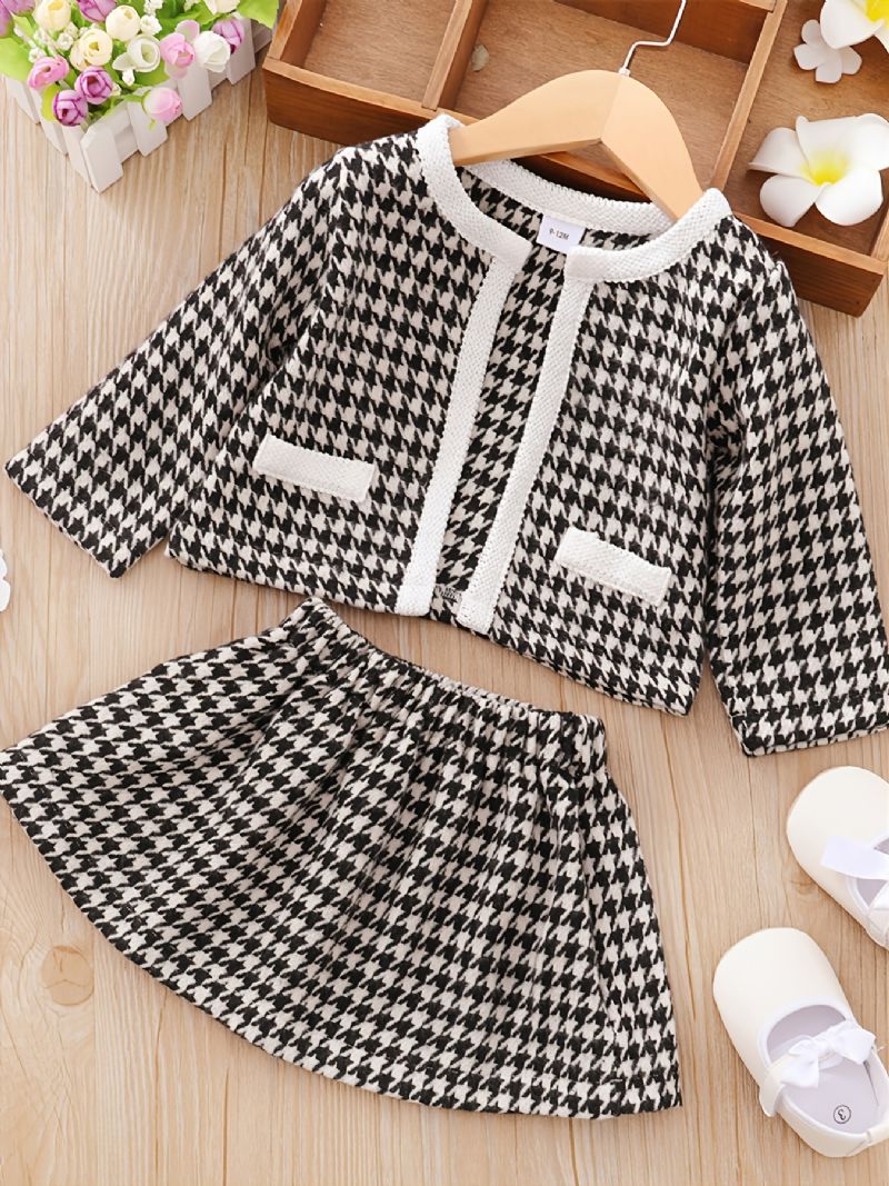 3 Stk Baby Cardigan Houndstooth Langærmet Kjole