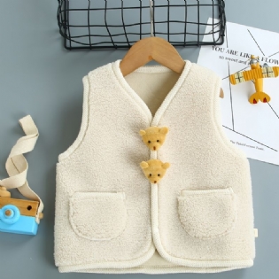 Baby Piger Pocket Fleece Varm Cardigan Vest Bamse Decor Børnetøj