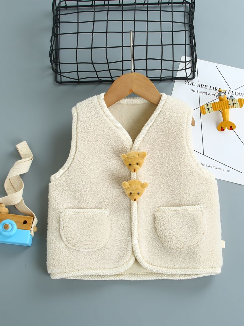 Baby Piger Pocket Fleece Varm Cardigan Vest Bamse Decor Børnetøj