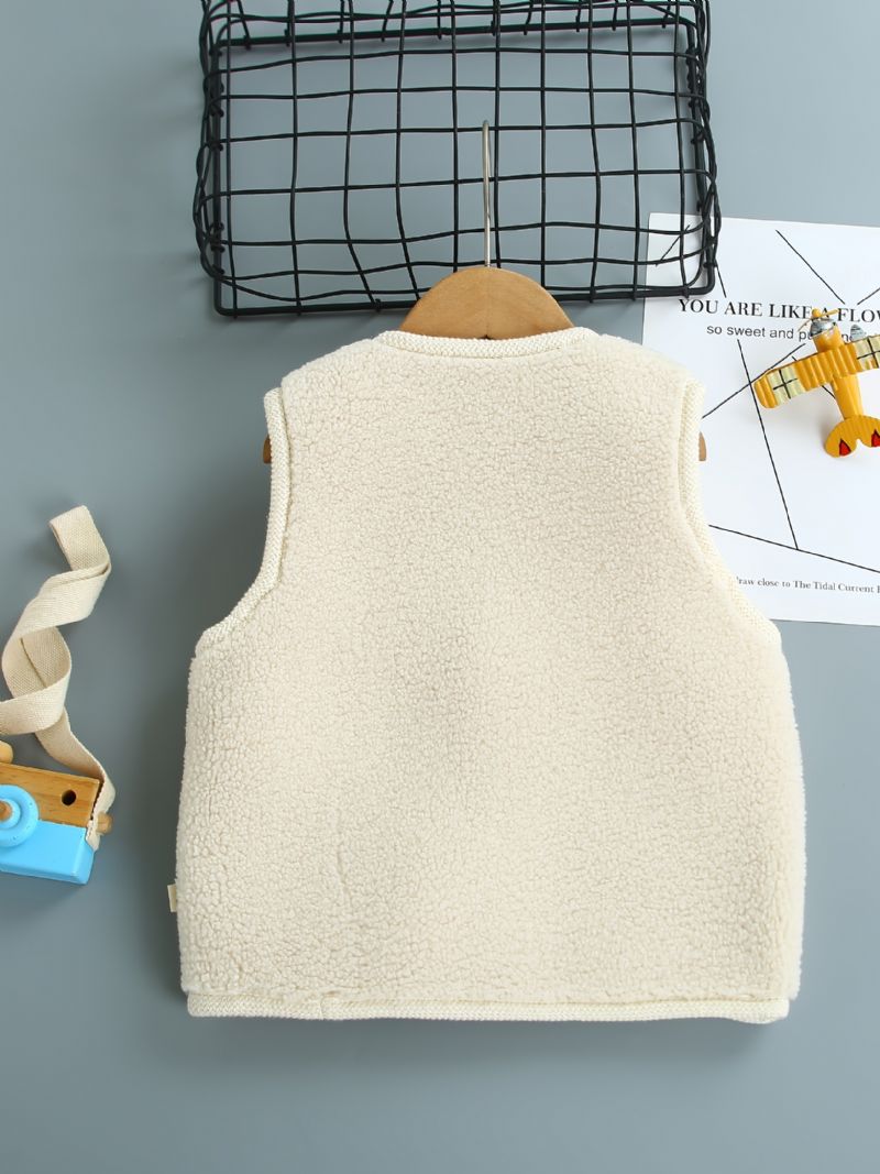 Baby Piger Pocket Fleece Varm Cardigan Vest Bamse Decor Børnetøj