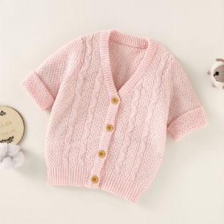 Børn Toddler Baby Piger Solid Stripe Cable Strik Cardigan Med V-hals