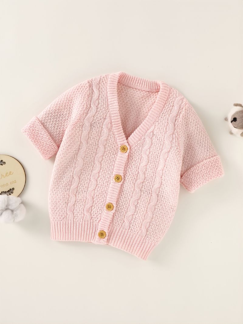 Børn Toddler Baby Piger Solid Stripe Cable Strik Cardigan Med V-hals