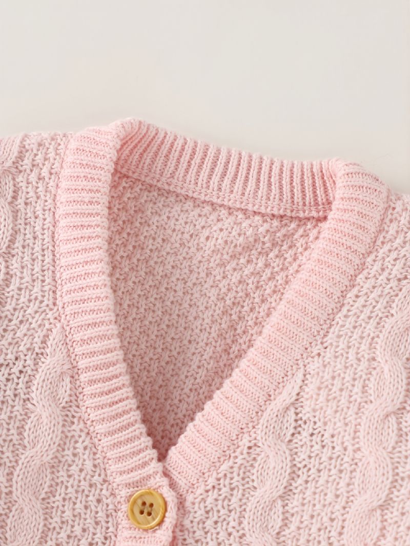 Børn Toddler Baby Piger Solid Stripe Cable Strik Cardigan Med V-hals