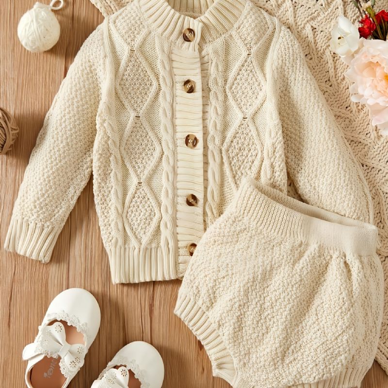 Nyfødte Babypiger Strik Cardigan + Kort Sæt Babytøj Til Vinter Baby Layette Sæt