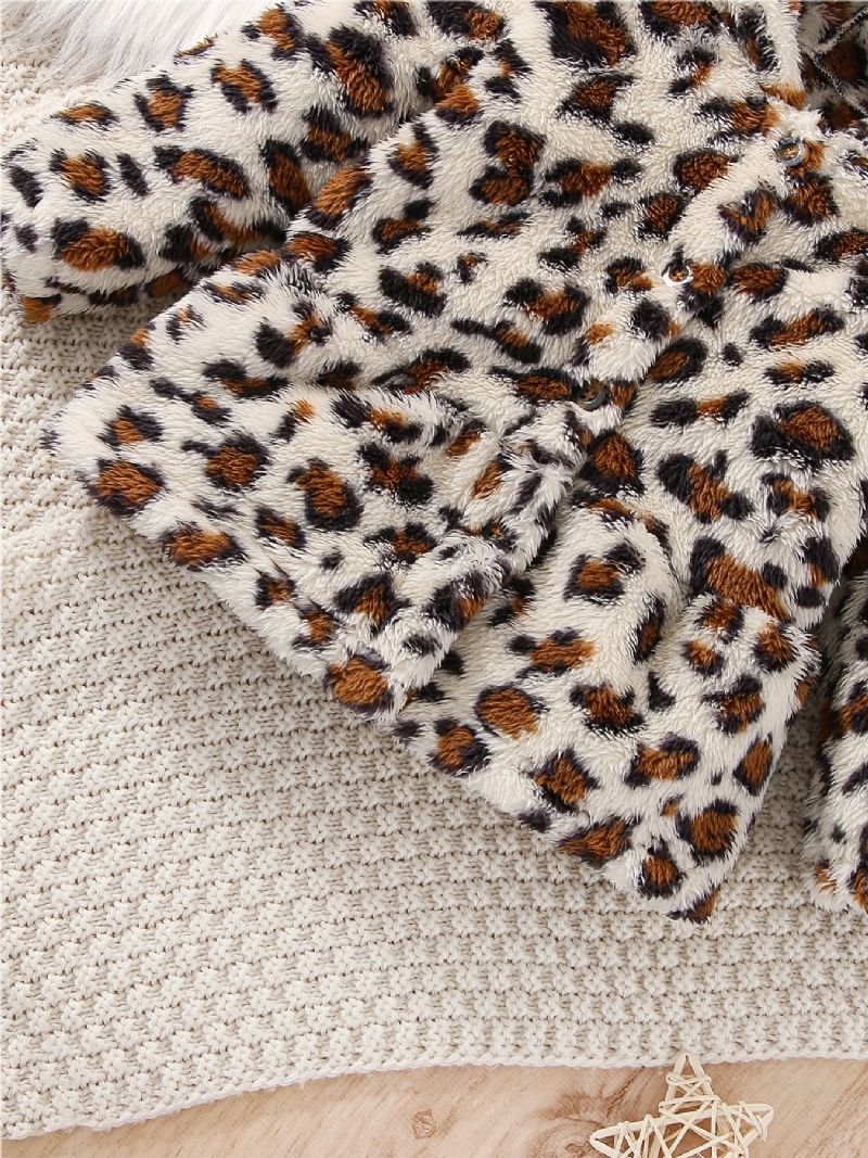 Piger Afslappet Leopardprint Hættejakke Blød Fleece Termisk Cardigan Outwear Til Vinter