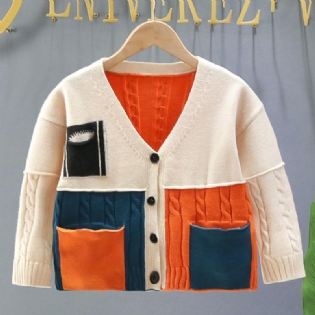 Piger Colorblock Cardigan Med Kabelstrik Mønster Til Efterår Og Vinter Nyhed