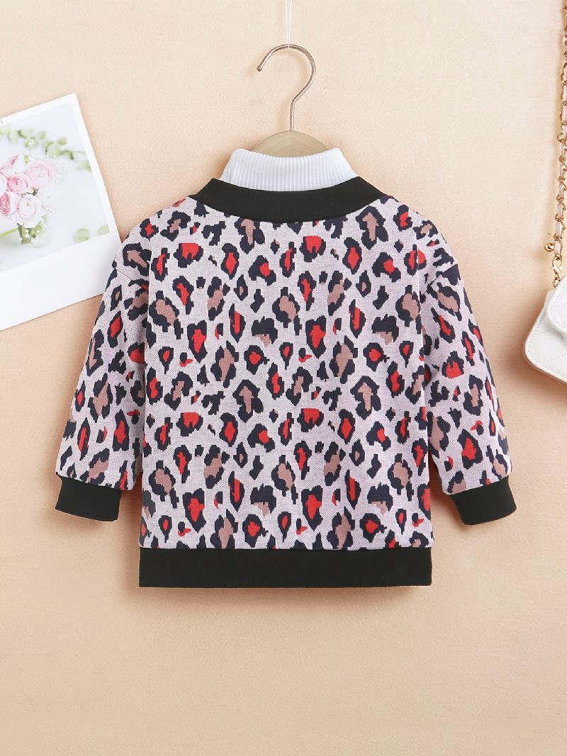 Piger Leopard Mønster V-hals Knap Foran Cardigan Børnetøj