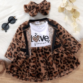 Piger Leopard Print Overall Kjole + Cardigan + Pandebånd Outfit Baby Børnetøj